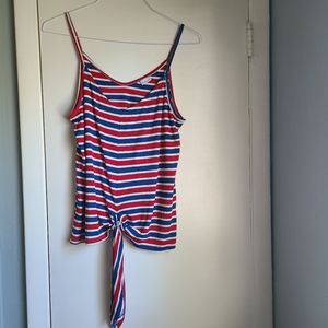 Tie Hem Top, Red White and Blue Stripe Spaghetti Strap Size 8/10